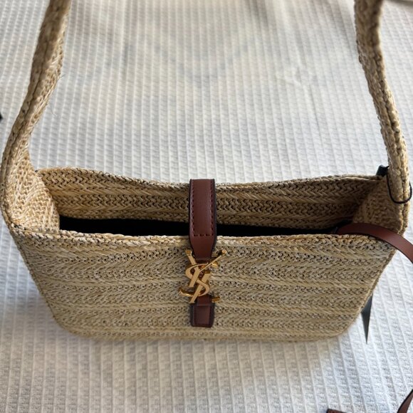 Saint Laurent Brown Le 5 à 7 Raffia Shoulder Bag - Picture 2 of 12